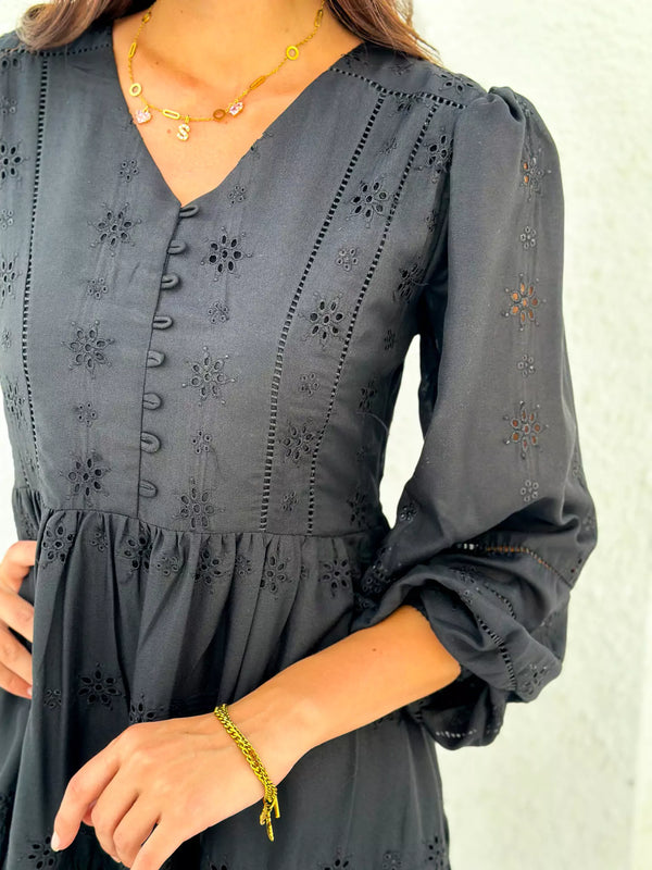 Mairu Black Cutwork Dress