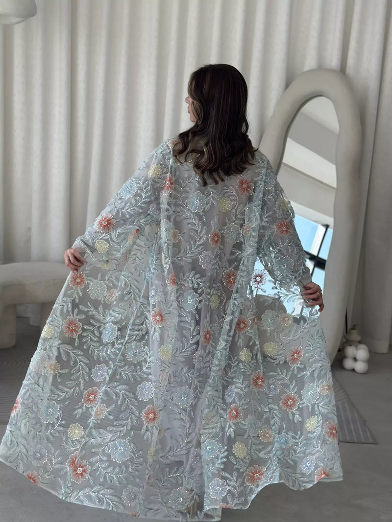 Embellished Luxe Abaya Upper Blue