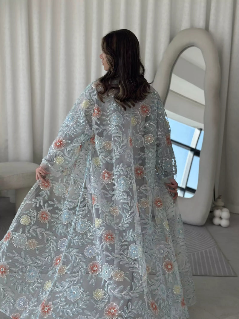Embellished Luxe Abaya Upper Blue