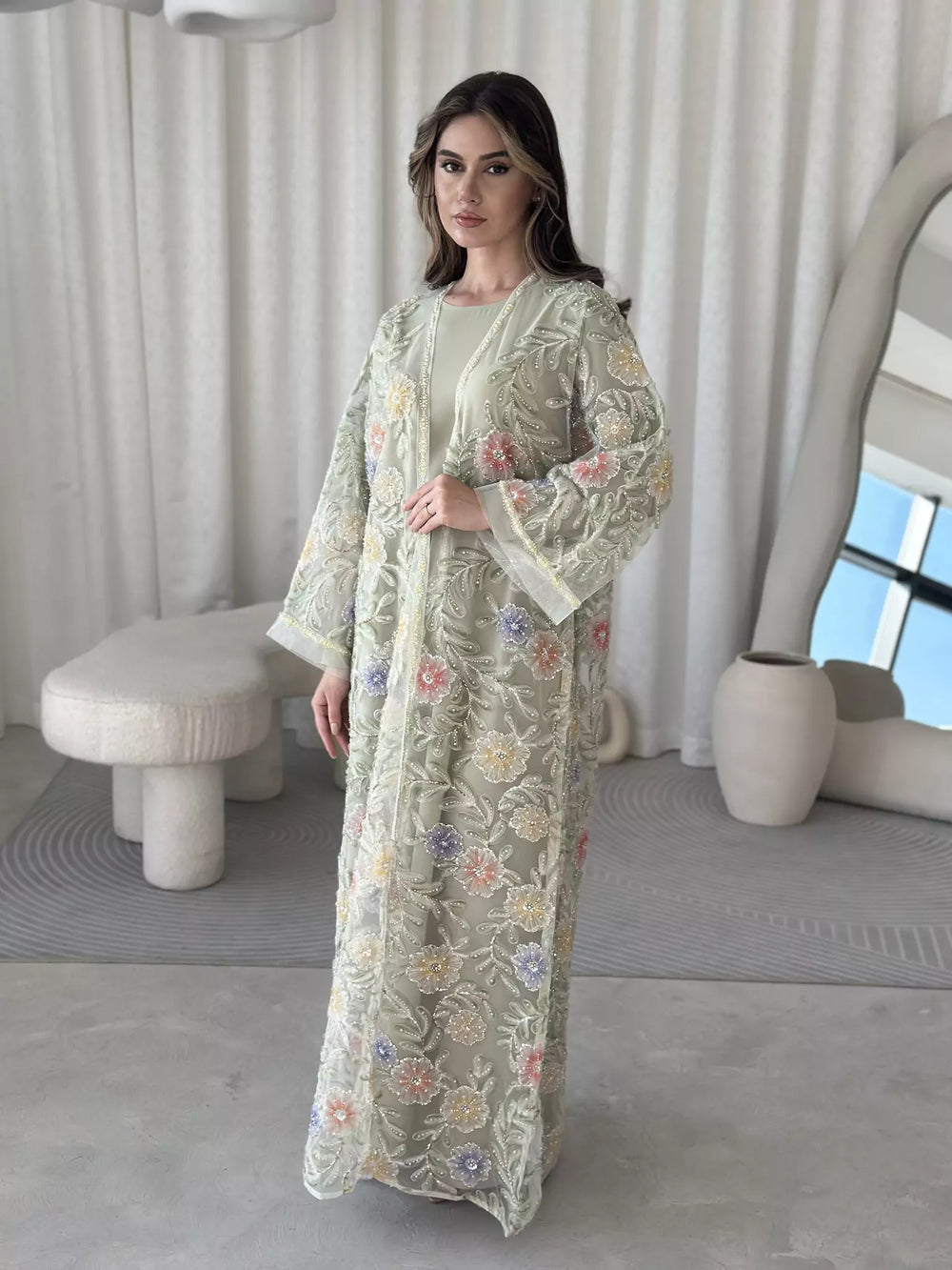 Embellished Luxury Abaya Upper Greeny Green