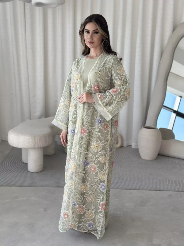 Embellished Luxe Abaya Upper Greeny Green