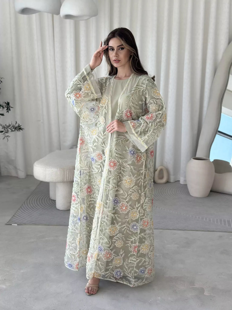 Embellished Luxe Abaya Upper Greeny Green