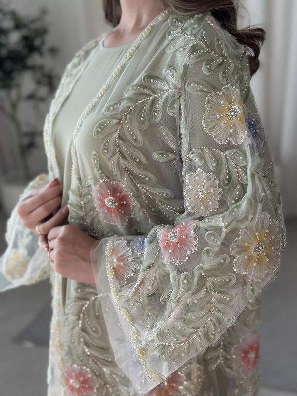 Embellished Luxe Abaya Upper Greeny Green