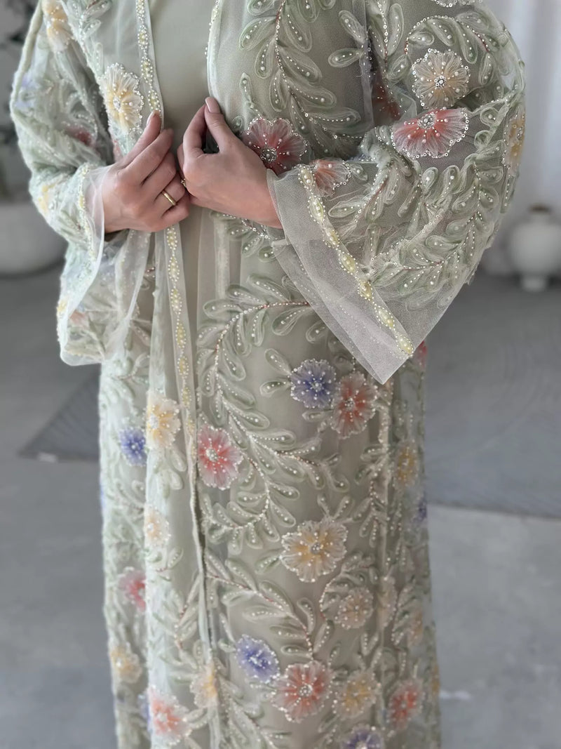 Embellished Luxe Abaya Upper Greeny Green