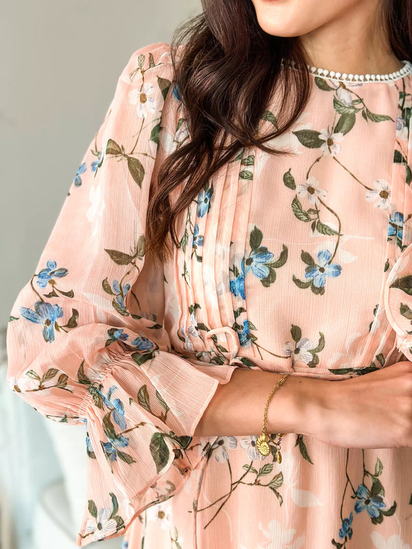 Sisli Peach Floral Dress