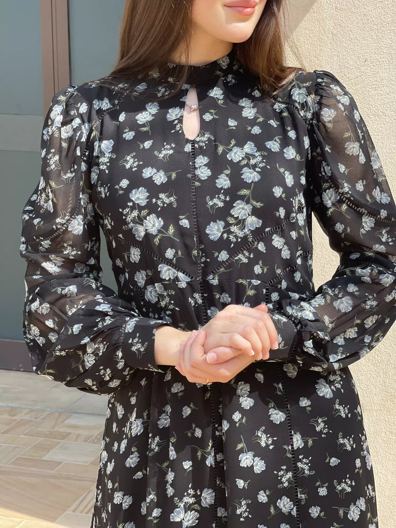 Veliora Black Floral Lacey Long Dress