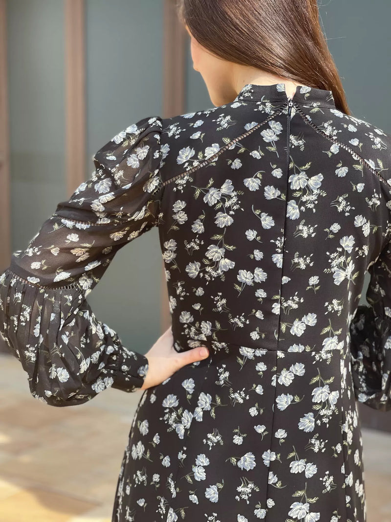 Veliora Black Floral Lacey Long Dress