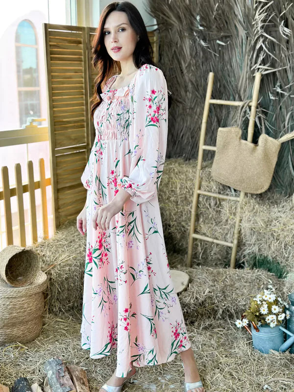 Brenda Peach Floral Long Dress