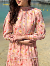 Hannah Lace Pastel Pink Floral Long Dress