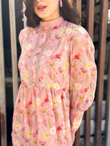 Hannah Lace Pastel Pink Floral Long Dress