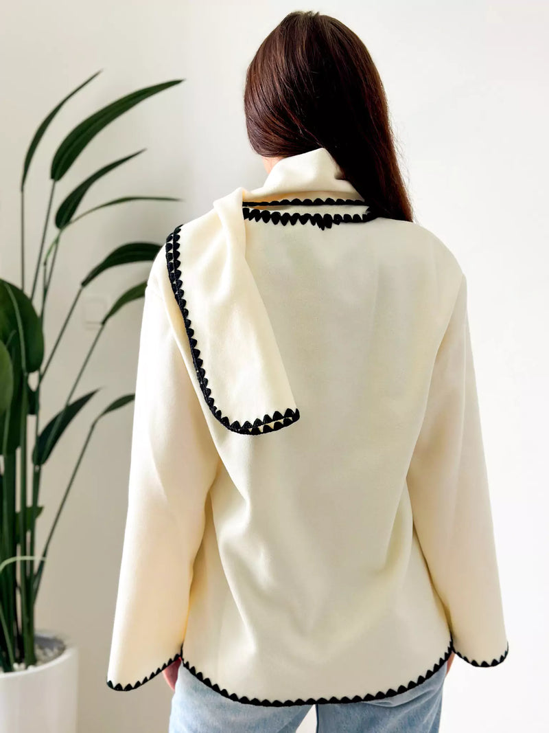 Influence Woolen Coat With Scarf - White