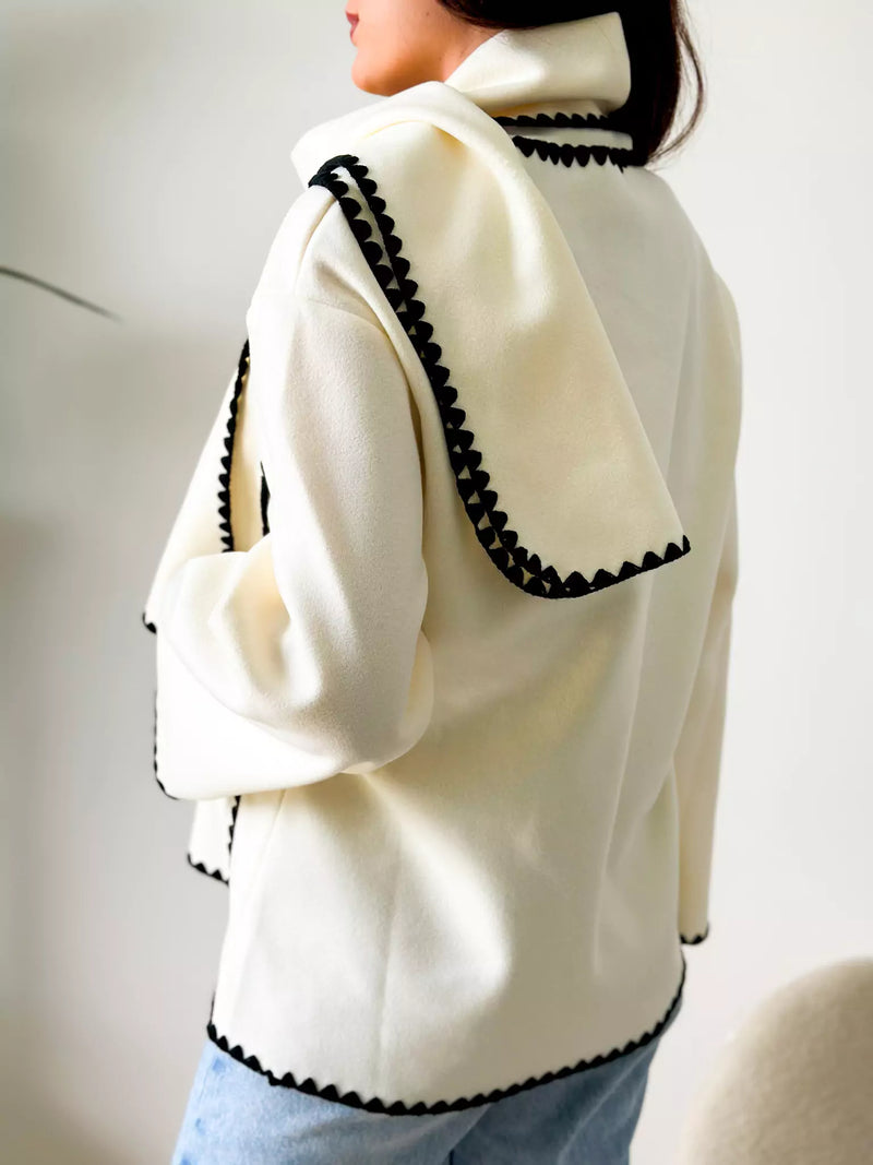 Influence Woolen Coat With Scarf - White