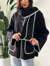 Influence Woolen Coat With Scarf - Black