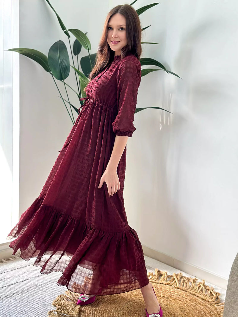Red Wood Texture Long Dress