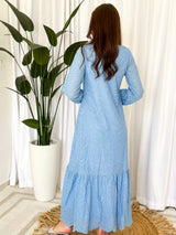 Moment Cut Work Embroidered Dress - Blue