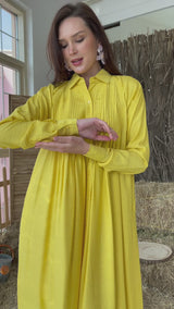 video of yellow button down dress by sowears