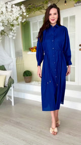 Gloria Blue Cotton Dress With Pockets