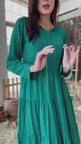 Jade Long Frill Dress - Green