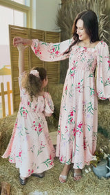 Mini Brenda Peach Floral Long Dress