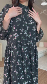 Pansy Black Floral Long Dress