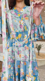 Quadra Blue Floral Long Dress