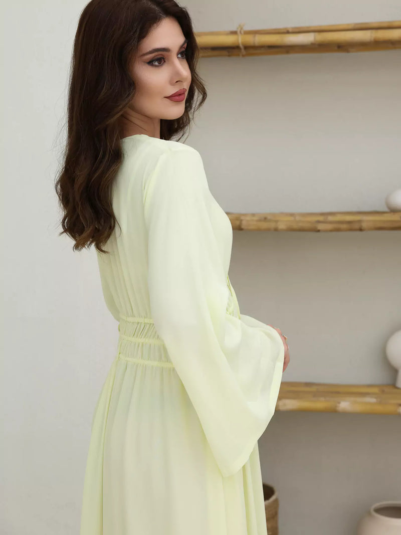 Melted Sun Gathered Lime Long Dress