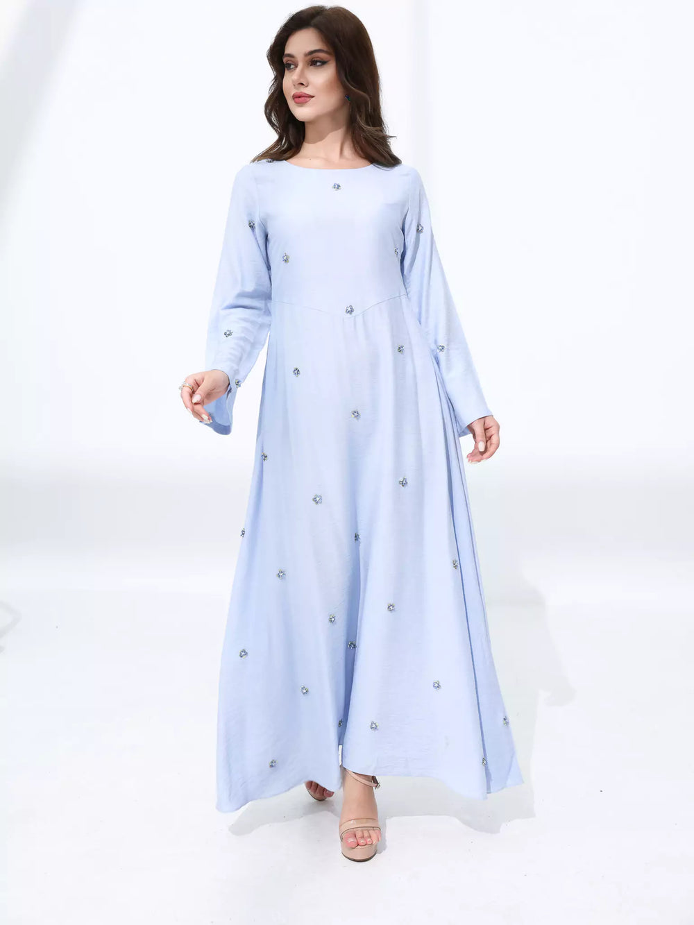 Veya Embellished Pastel Blue Long Dress