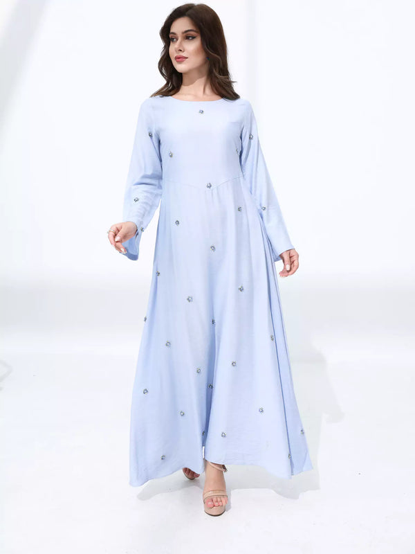 Veya Embeliished Pastel Blue Long Dress