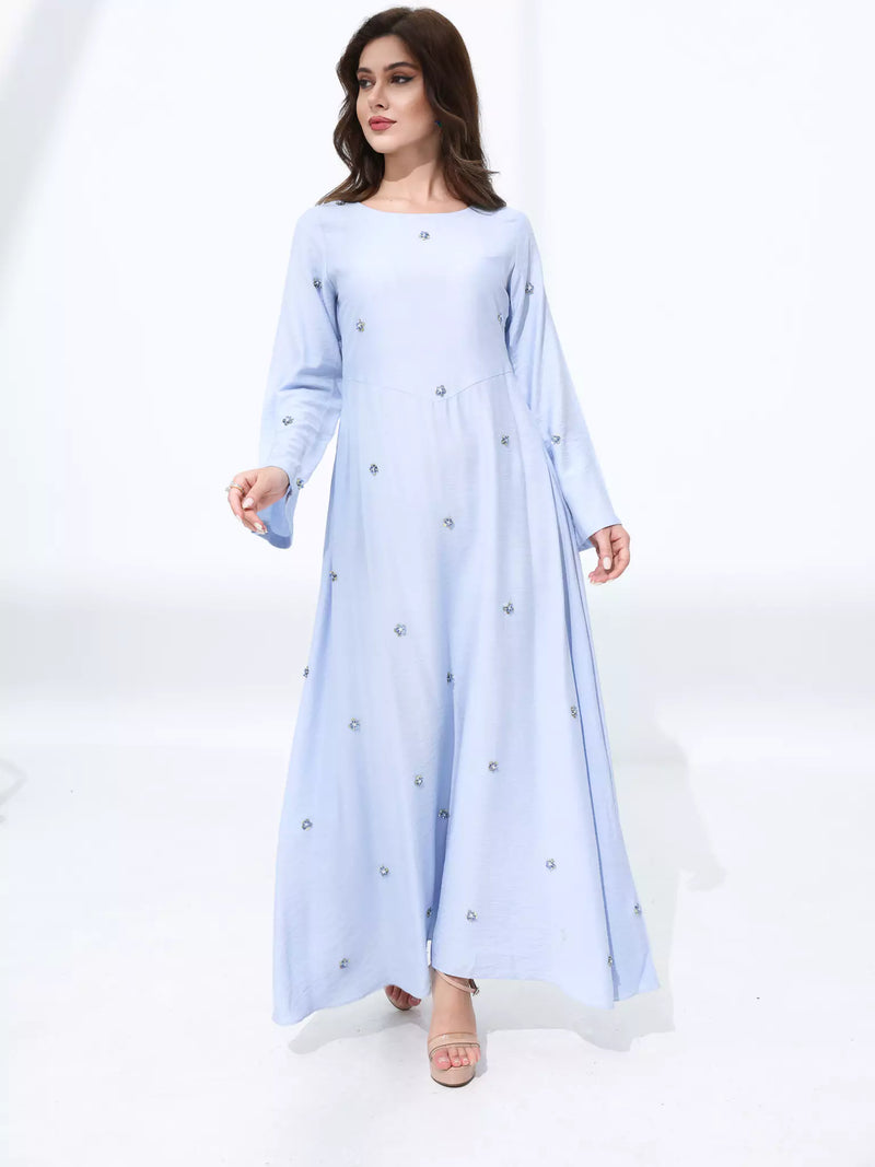 Veya Embeliished Pastel Blue Long Dress