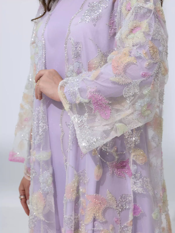 Embellished Luxury Abaya Pink And Yellow