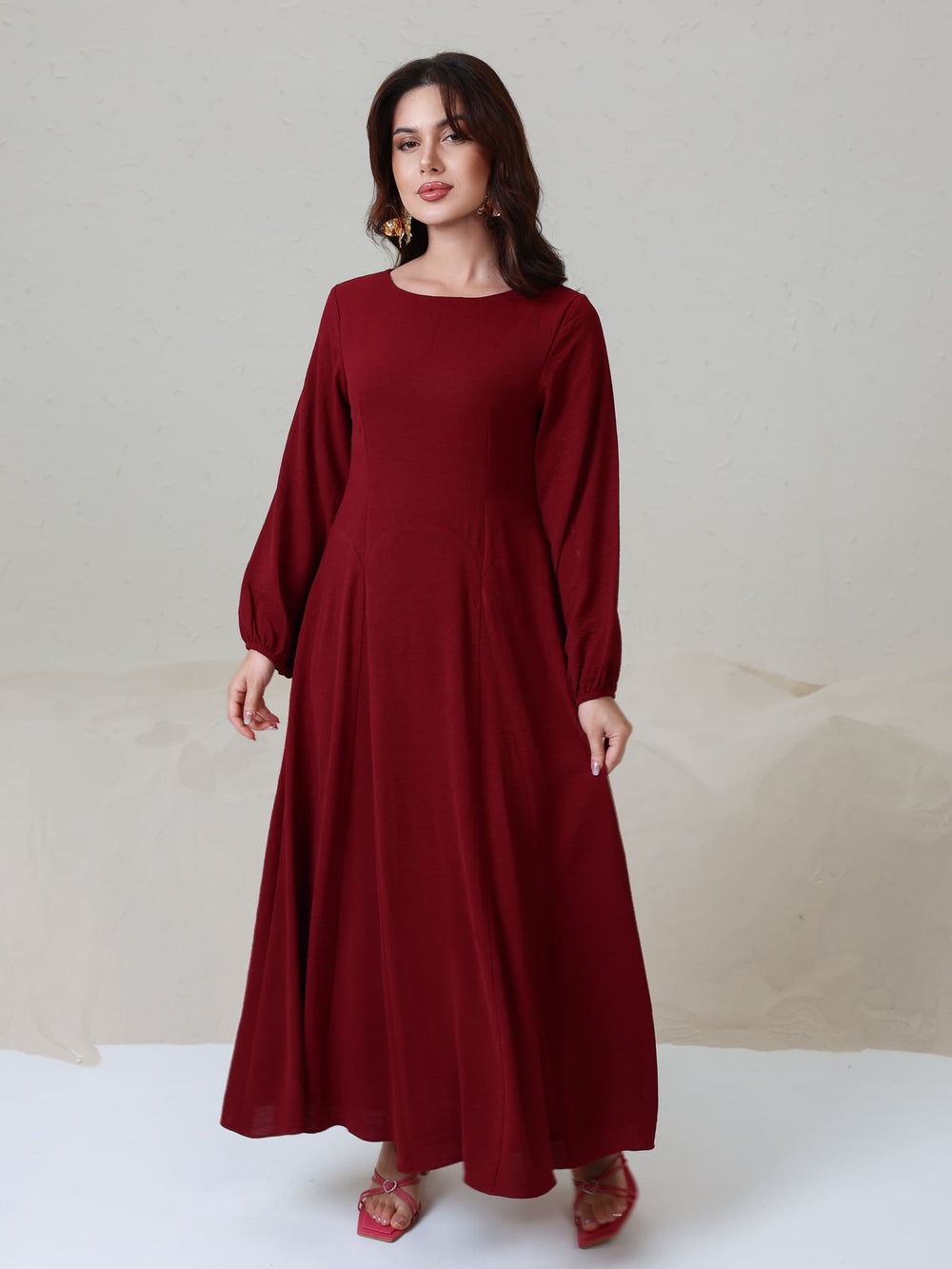 Ambrose Maroon Panel Long Dress