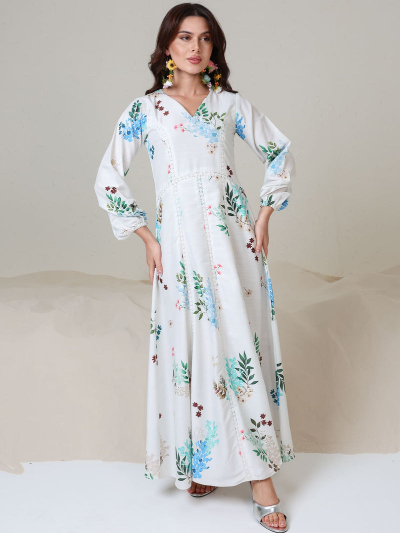 Mysteria White Floral Lacey Long Dress