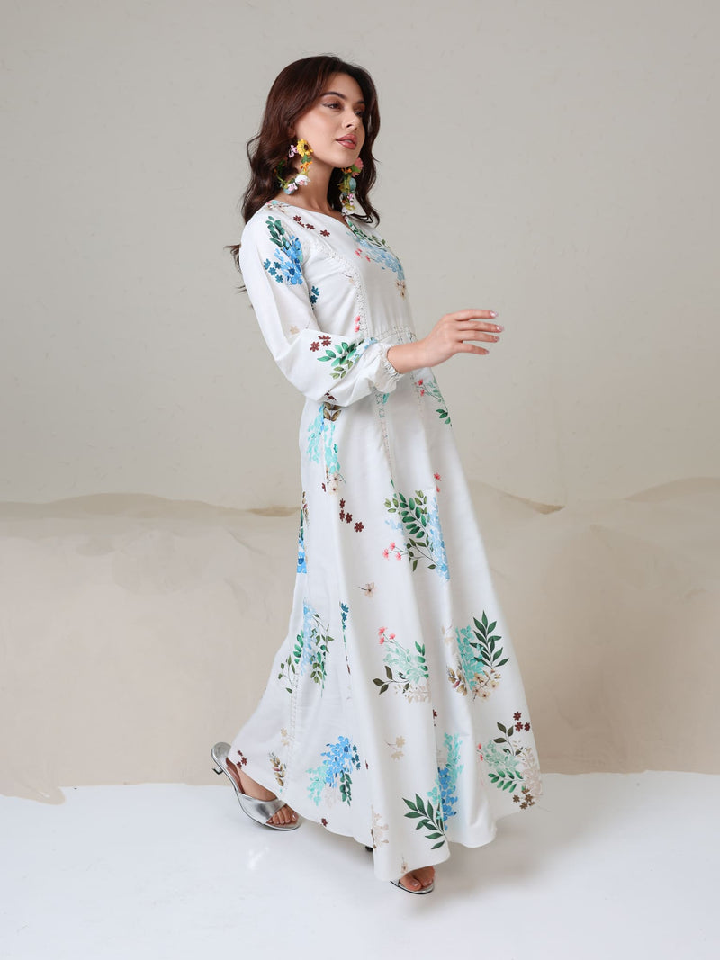 Mysteria White Floral Lacey Long Dress