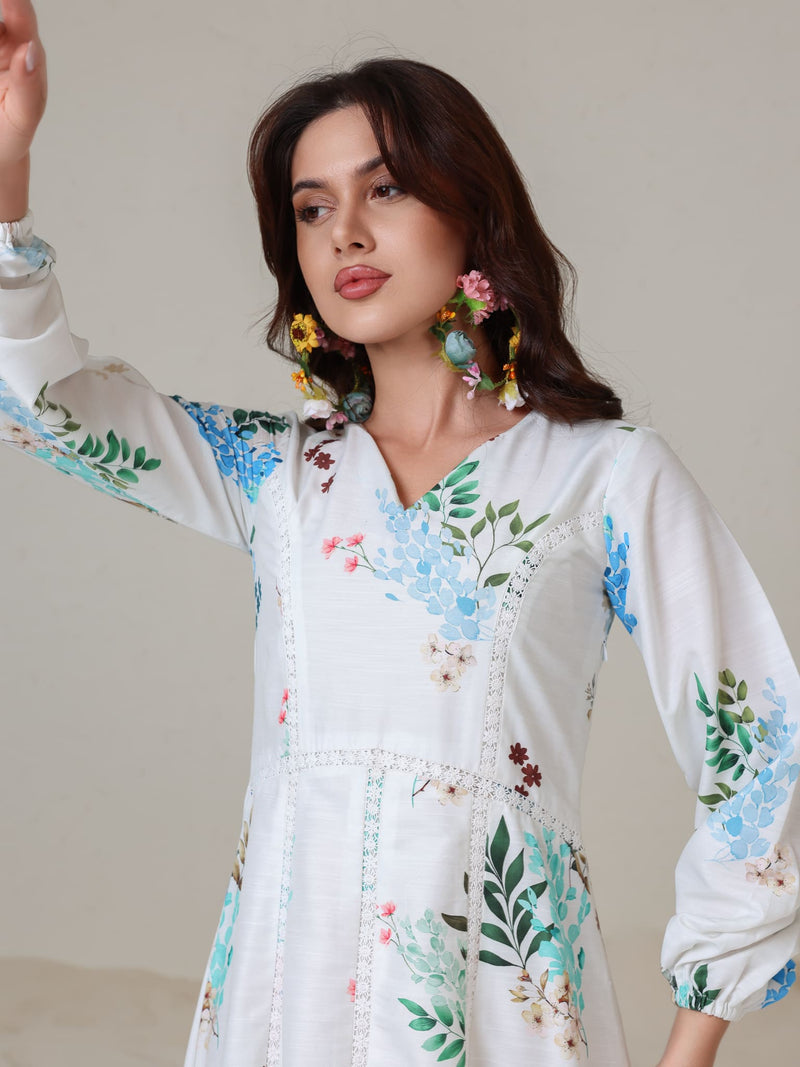 Mysteria White Floral Lacey Long Dress