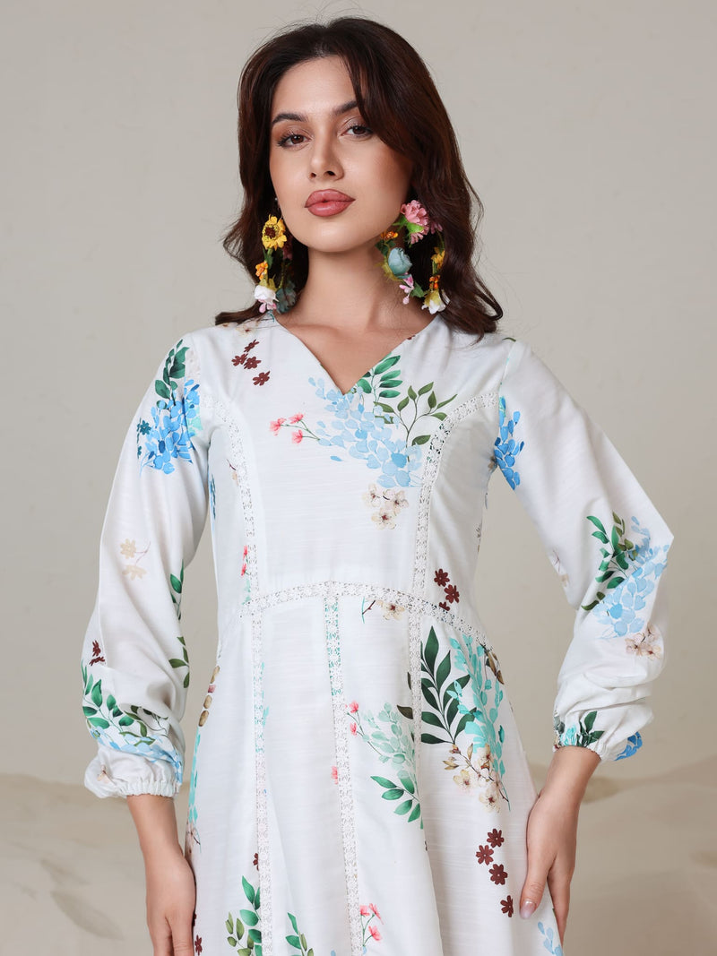 Mysteria White Floral Lacey Long Dress