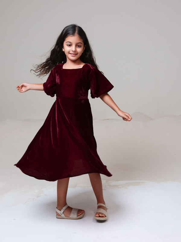 Mini Calista Maroon Velvet Dress
