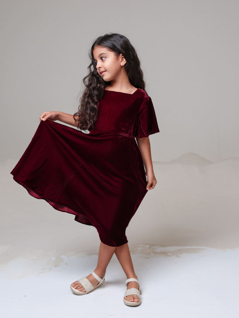 Mini Calista Maroon Velvet Dress