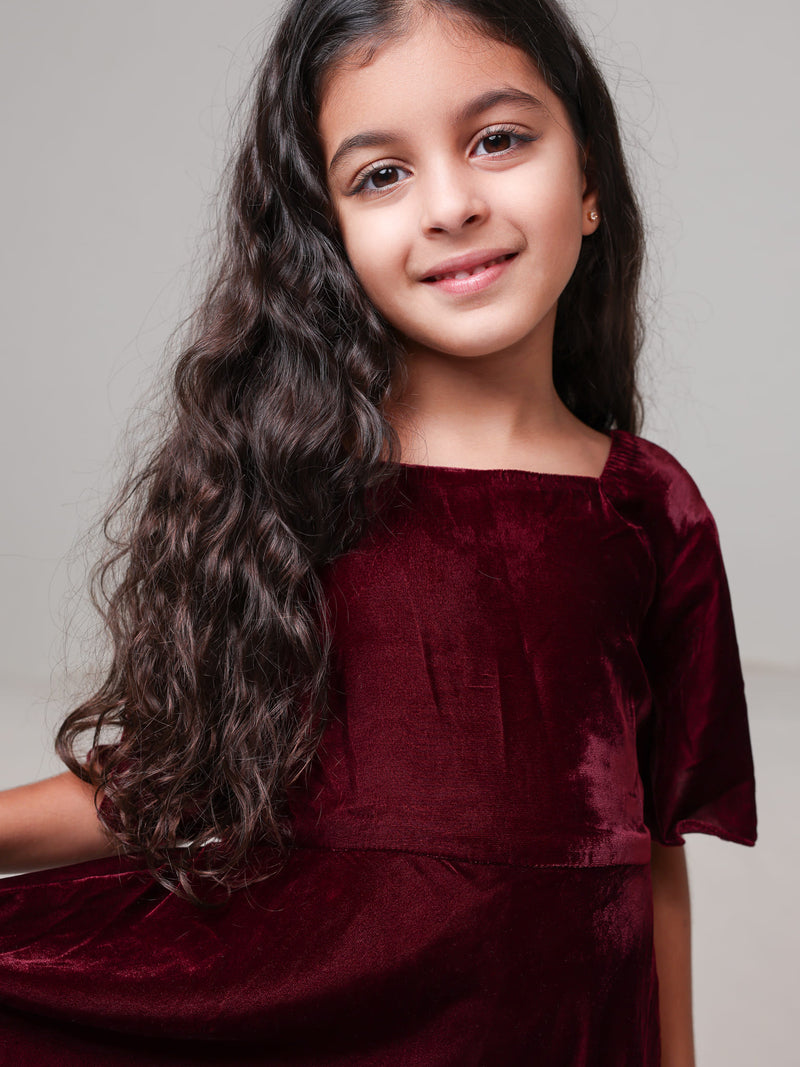 Mini Calista Maroon Velvet Dress
