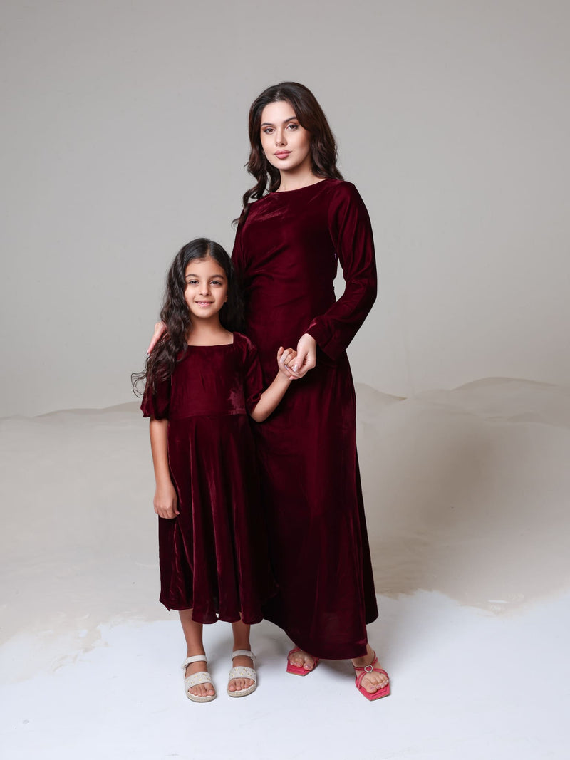 Mini Calista Maroon Velvet Dress