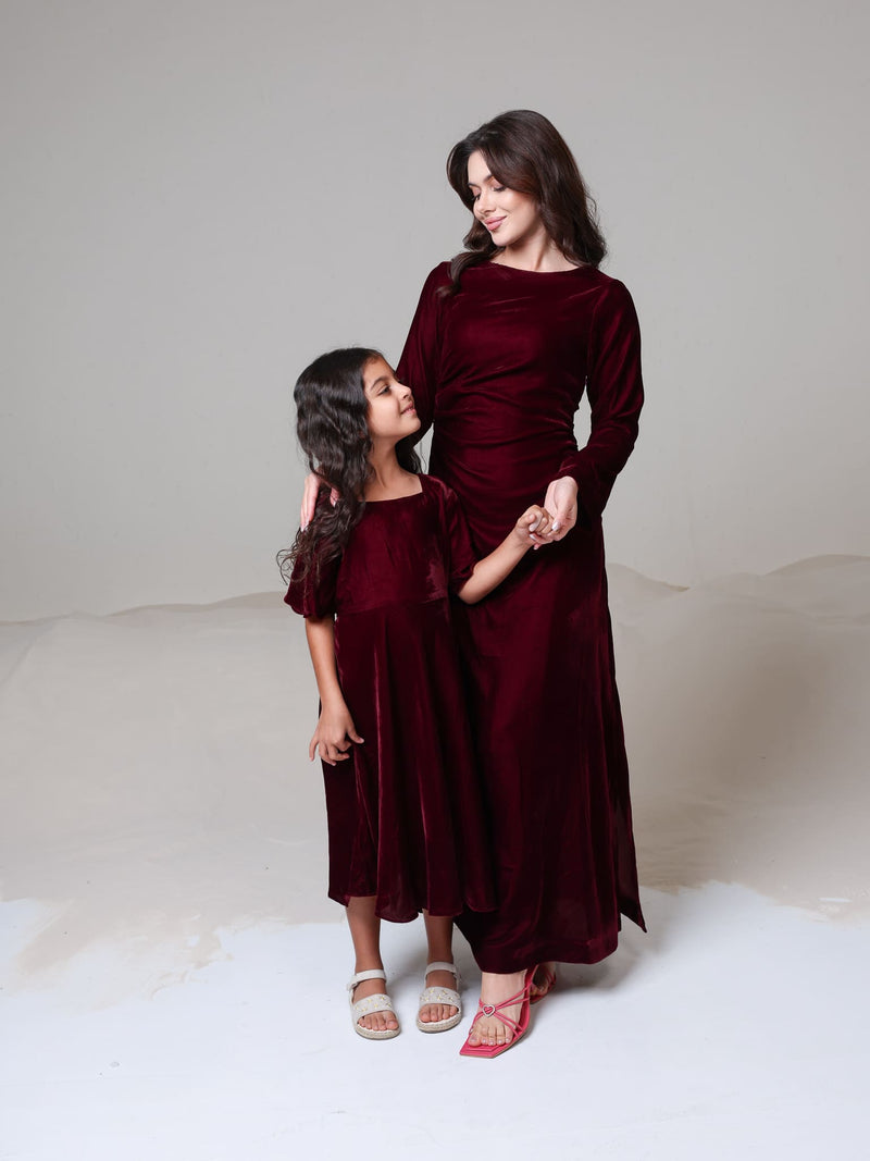 Mini Calista Maroon Velvet Dress