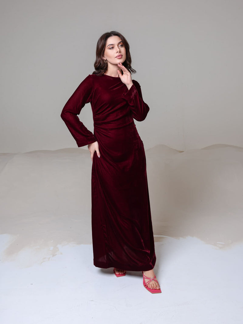 Calista Maroon Velvet Dress