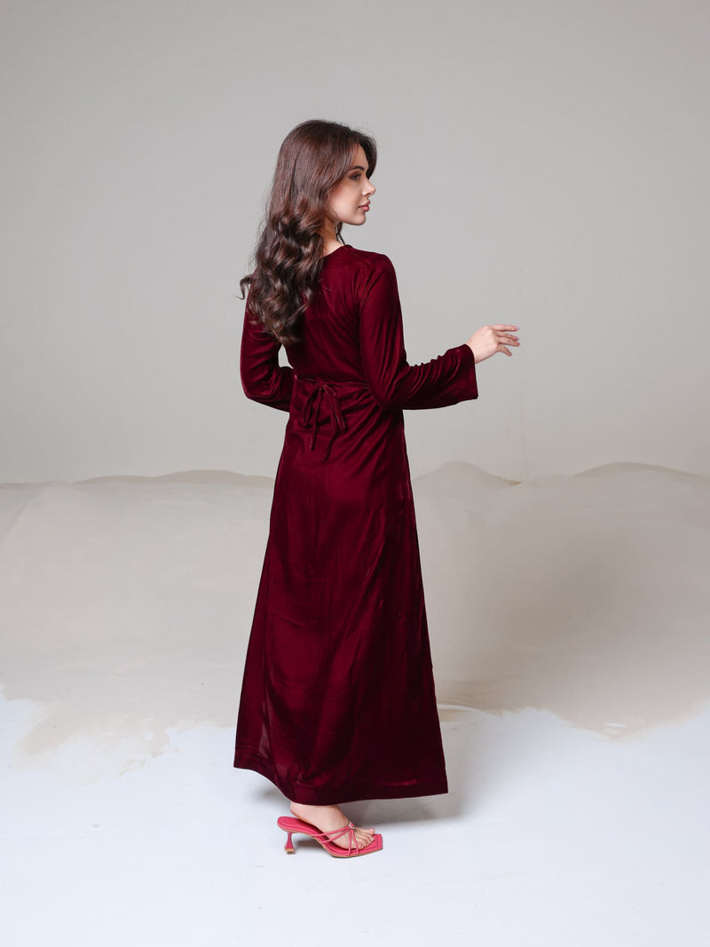 Calista Maroon Velvet Dress