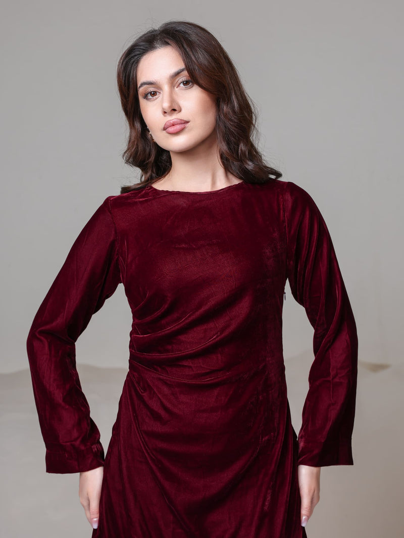 Calista Maroon Velvet Dress