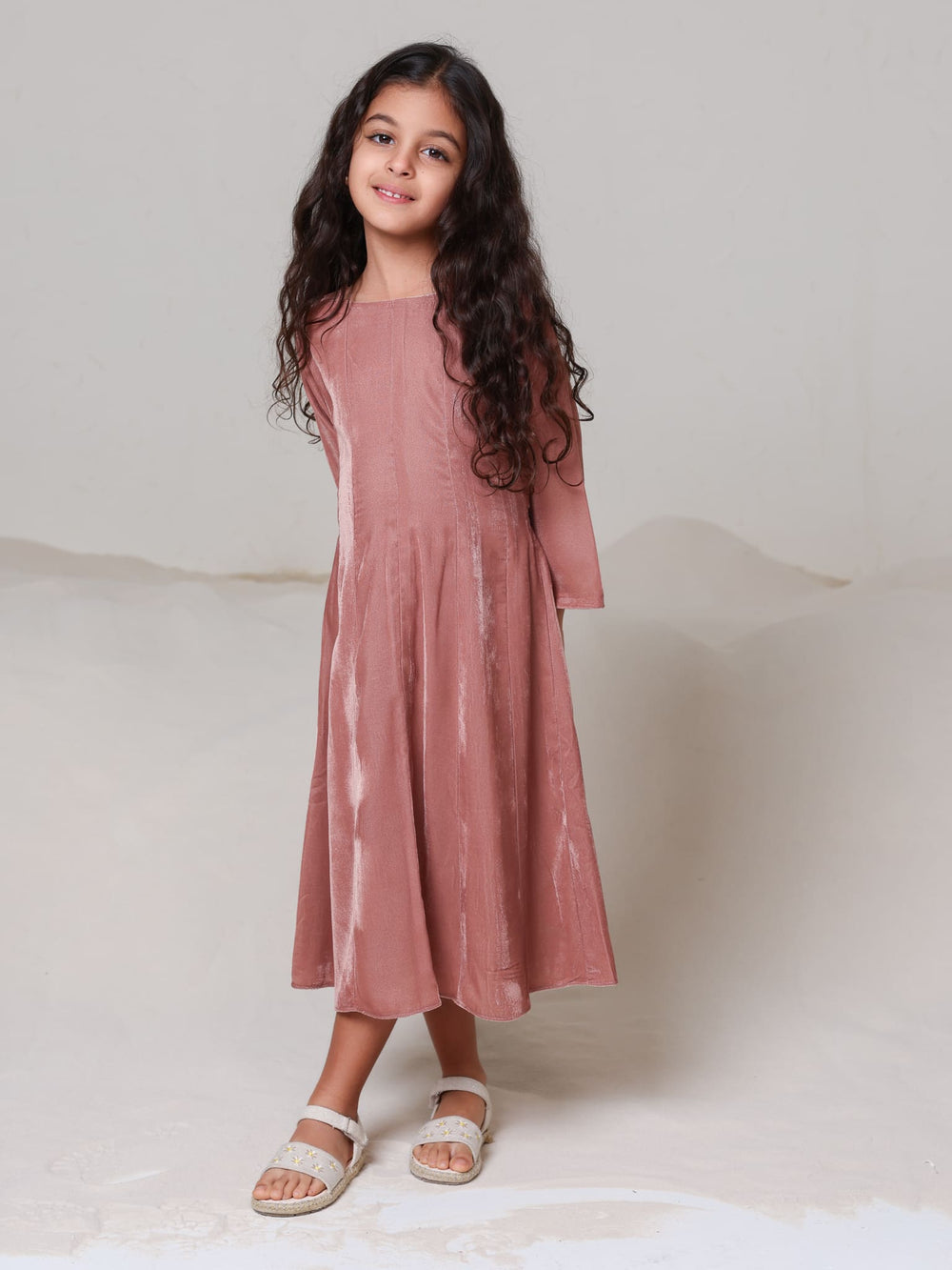 Mini Serah Pink Velvet Dress For Girls