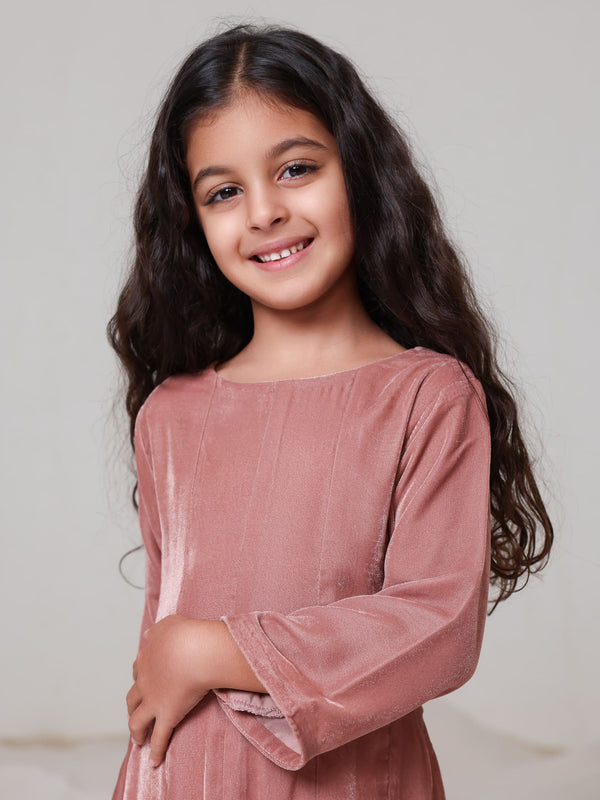 Mini Jezebel Velvet Panel Dress For Girls