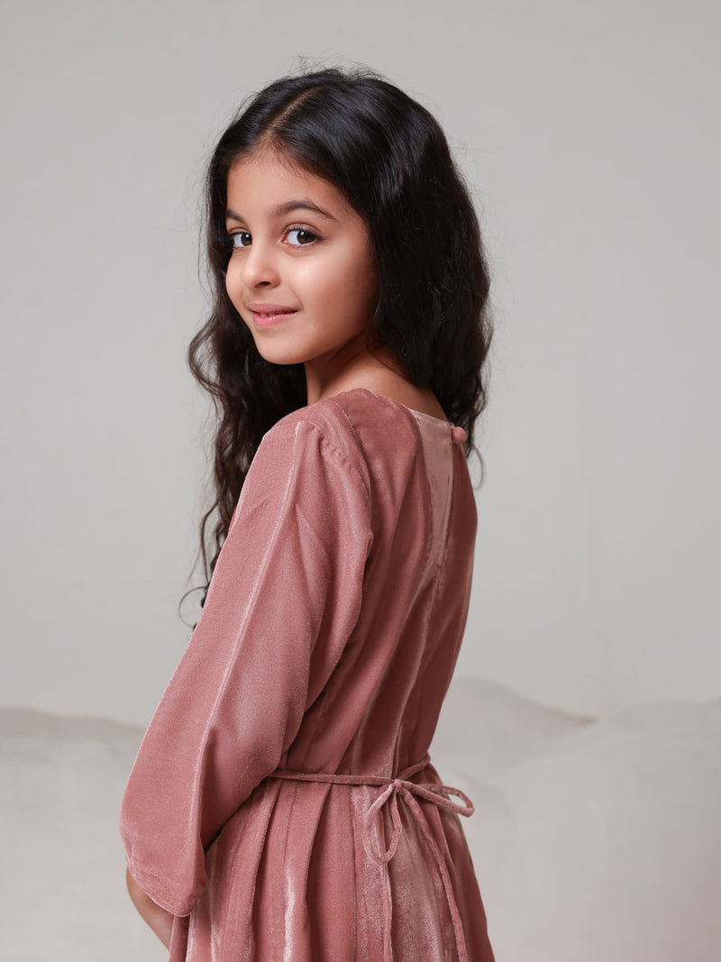Mini Jezebel Velvet Panel Dress For Girls