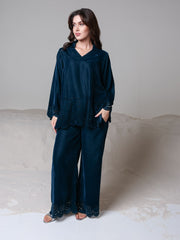 Eloise Teal Velvet Cut Work Co Ord Set