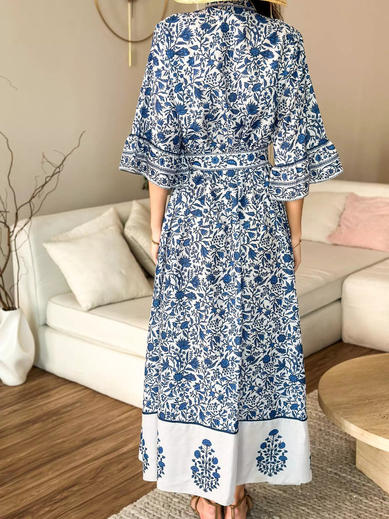 Afina Blue Floral Dress  - Sowears