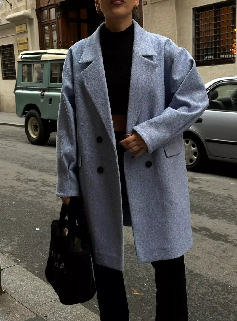 Vera Knee Length Coat Dusty Blue Apparel & Accessories  - Sowears