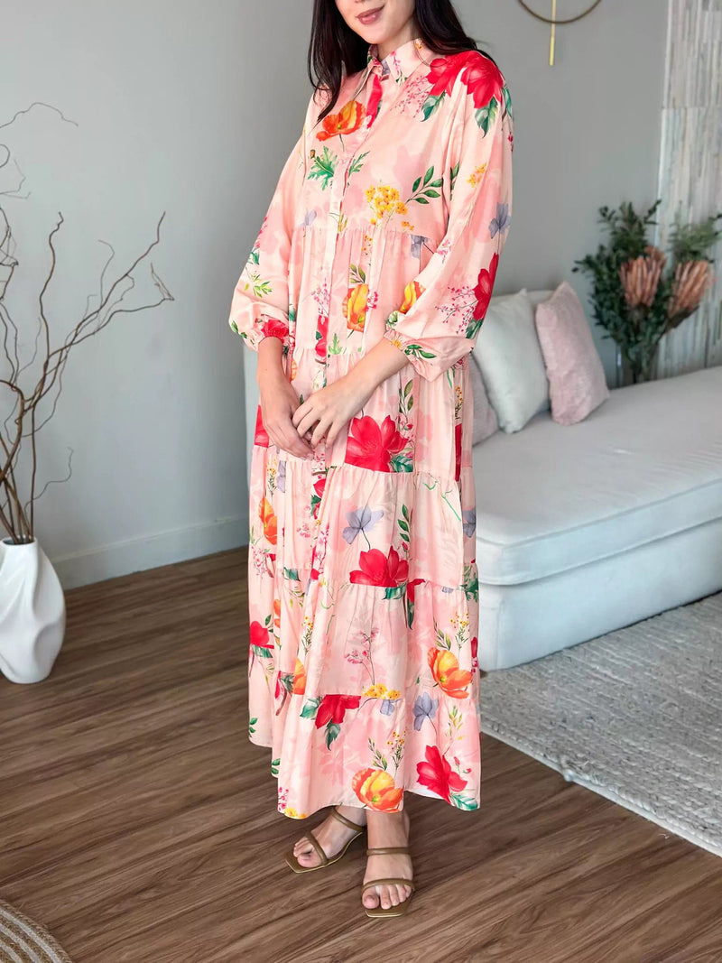Daphne Floral Long Button Down Dress - Main Image